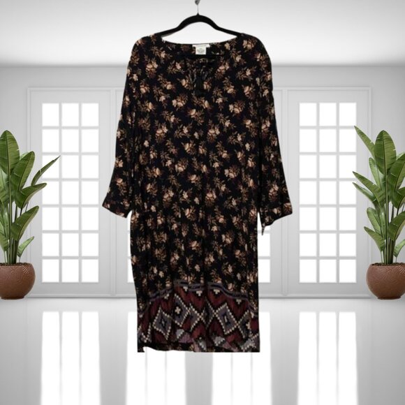 Beachlunchlounge XXL Boho Floral Dress Tie Belt Waist Tassel Neckline Rayon - Picture 8 of 11